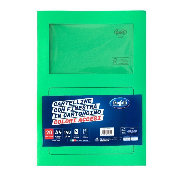 Cartelline con finestra - cartoncino - 140 g/mq - 29,7x21 cm - verde