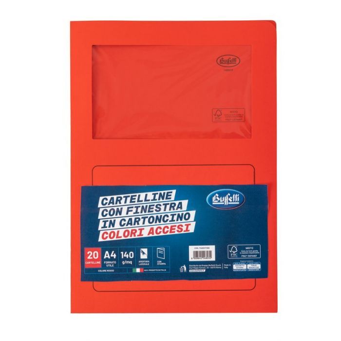 Cartelline con finestra - cartoncino - 140 g/mq - 29,7x21 cm - rosso