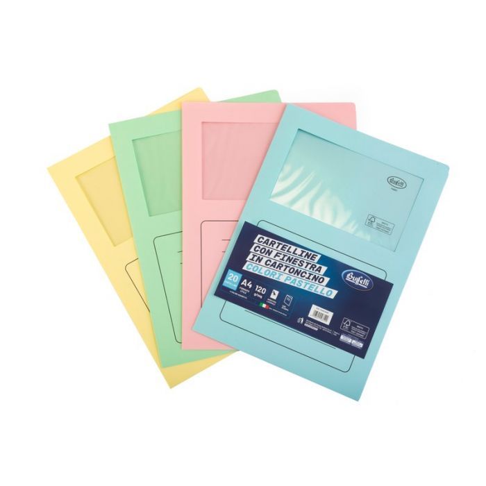 Cartelline con finestra - cartoncino - 120 g/mq - 29,7x21 cm -colori assortiti