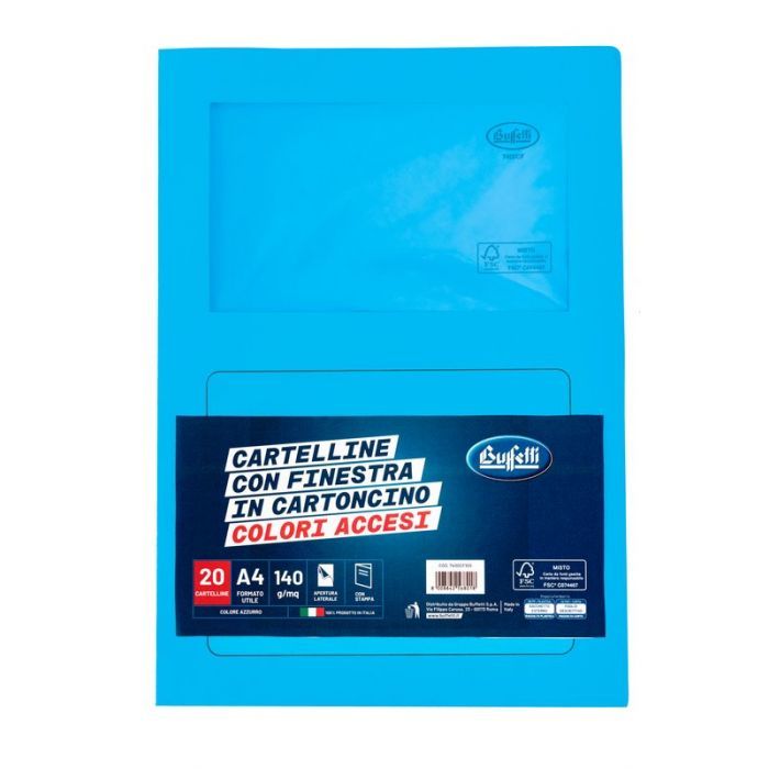 Cartelline con finestra - cartoncino - 140 g/mq - 29,7x21 cm - azzurro