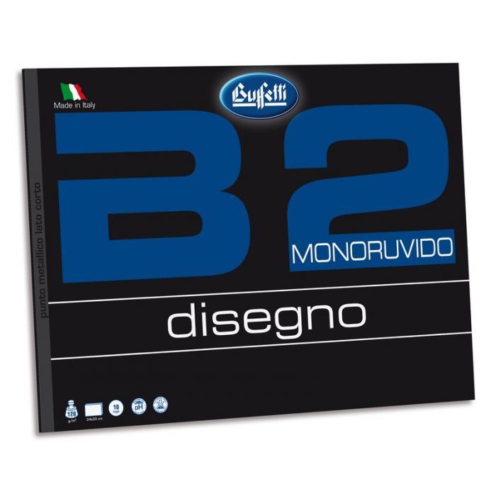 Album da disegno B2 Nero - carta nera - punto metallico - 24x33 cm - monoruvido - 10 fogli - 128 g