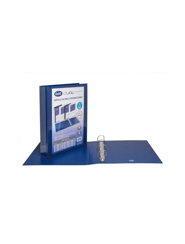 Cartella personalizzabile Dual Pocket - 4 anelli a D - Diametro 30 mm - blu
