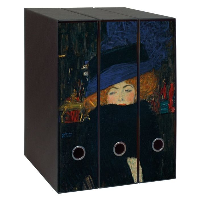 Set tre registratori Image - Formato Protocollo - Dorso 8 cm - Gustav Klimt- Signora con Cappello e Boa di Piume