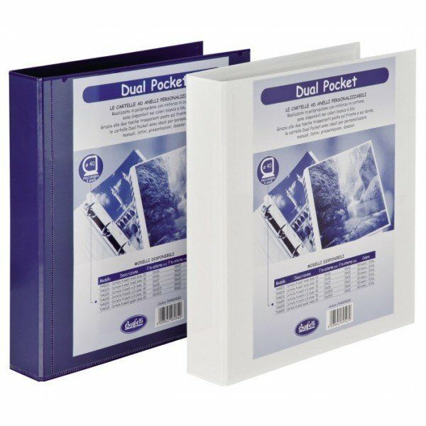 Cartella personalizzabile Dual Pocket - 4 anelli a D - Diametro 40 mm - blu