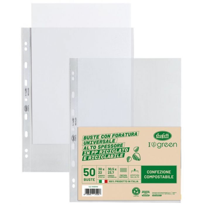 Buste a foratura universale - PP Riciclato - 30x22 cm - goffrate - alto spessore - conf. 50 pz.