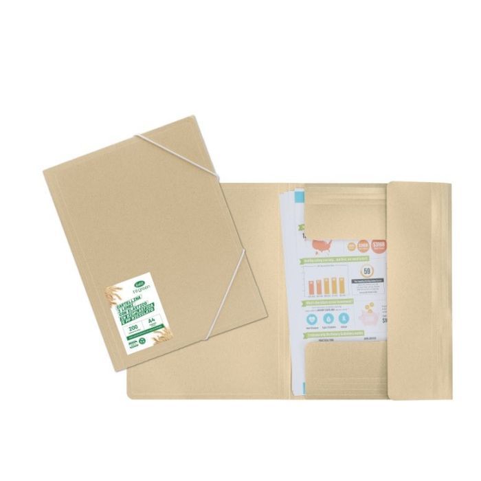 Cartellina con elastico angolare - bioplastica e pp riciclato - 29,7x21 cm - avana