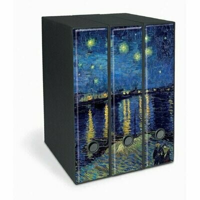 Set tre registratori Image - Formato Protocollo - Dorso 8 cm - Vincent van Gogh - Notte stellata sul Rodano Set tre registratori Image - Formato Protocollo - Dorso 8 cm - Vincent van Gogh - Notte stellata sul Rodano