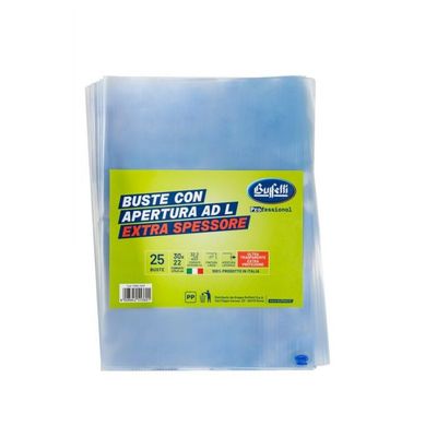 Buste a L - Polipropilene - 30x22 cm - lisce - extra spessore - conf. 25 pz. Buste a L - Polipropilene - 30x22 cm - lisce - extra spessore - conf. 25 pz.