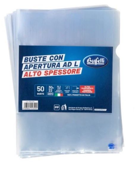 Buste a L - Polipropilene - 30x22 cm - lisce - alto spessore - conf. 50 pz.