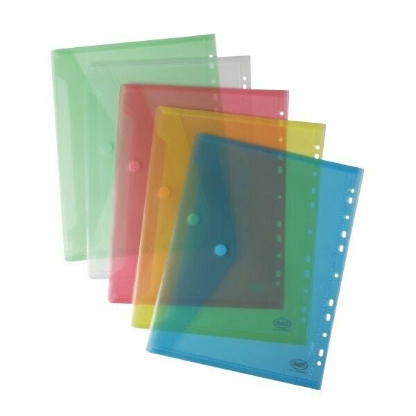 Buste con chiusura in velcro - polipropilene - 21x29,7 cm - foratura universale - colori assortiti Buste con chiusura in velcro - polipropilene - 21x29,7 cm - foratura universale - colori assortiti