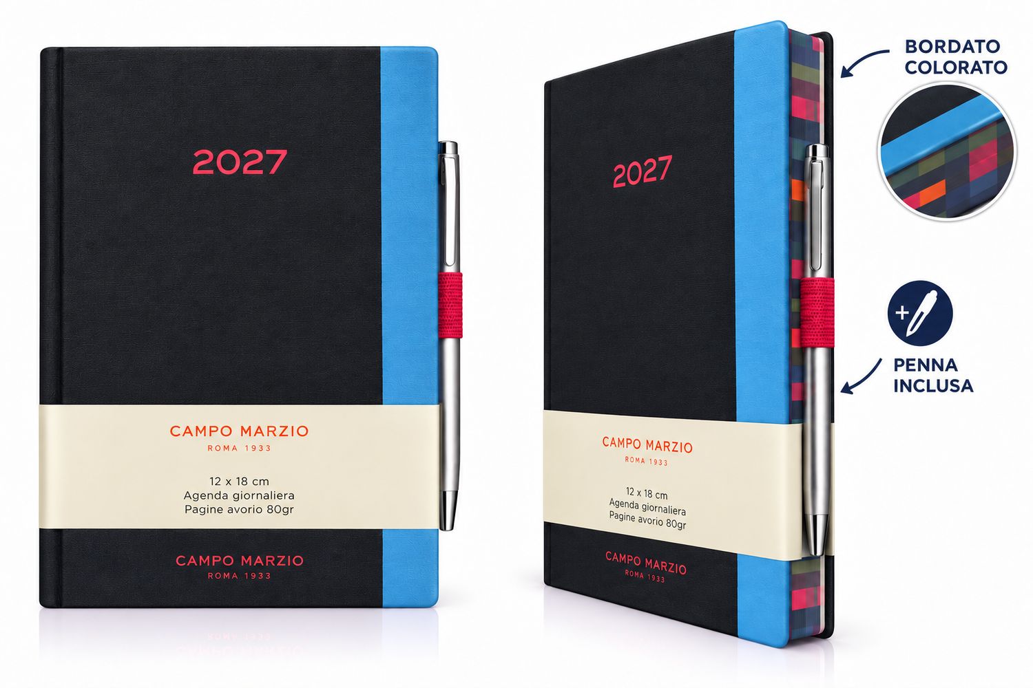 Campo Marzio Agenda 2027 Giornaliera - Formato 9 x 13 - Nero