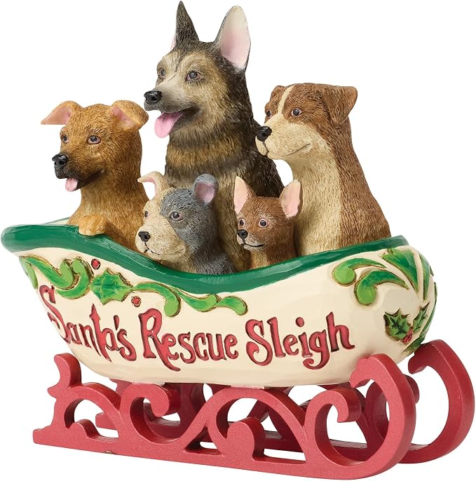 Jim Shore Heartwood Creek Santa's Rescue Sleigh with Puppies Figurina, 8,9 cm,