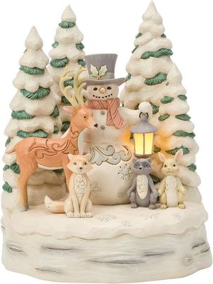 Jim Shore Heartwood Creek White Woodland Snowman circondato da animali della foresta, statuetta illuminata, 19 cm Jim Shore Heartwood Creek White Woodland Snowman circondato da animali della foresta, statuetta illuminata, 19 cm