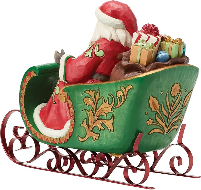 Jim Shore Heartwood Creek Babbo Natale che cavalca sulla slitta, edizione speciale, statuetta musicale, 21 cm
