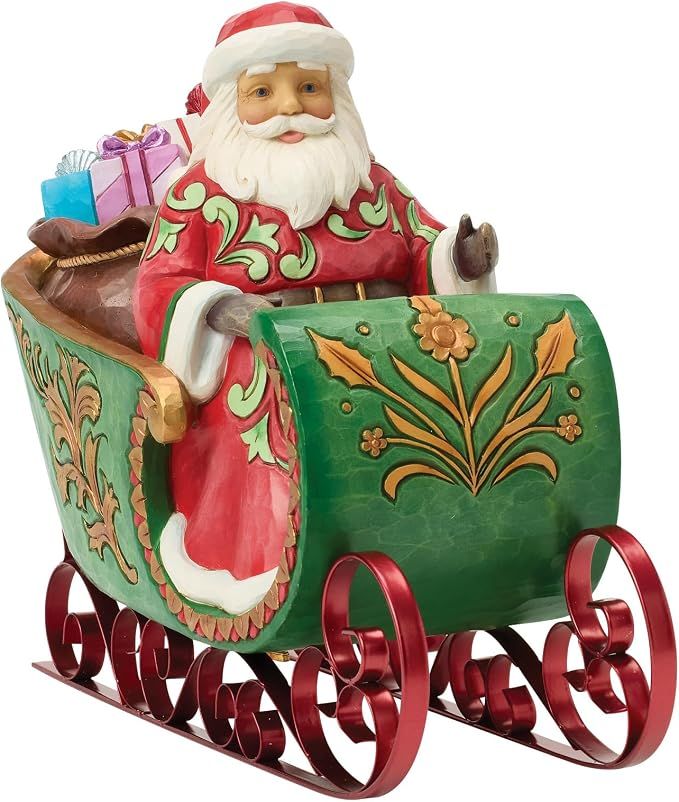 Jim Shore Heartwood Creek Babbo Natale che cavalca sulla slitta, edizione speciale, statuetta musicale, 21 cm