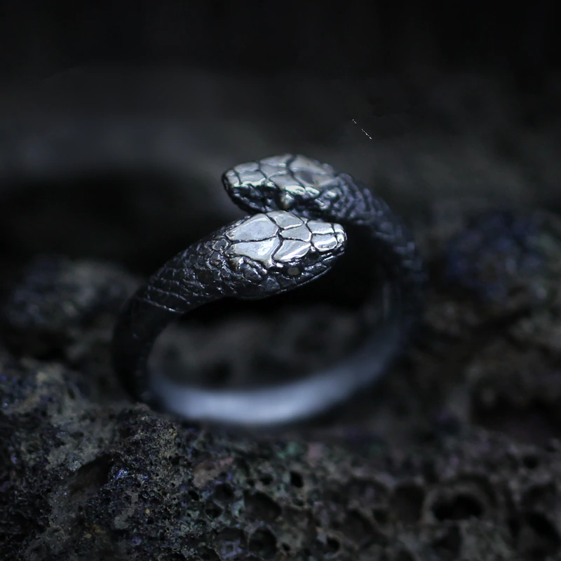 Double Snake Stainless Steel Ring Gothic Reptile Jewelry