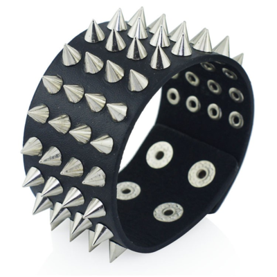 Spikes Rivet Stud Wide Cuff Leather Punk Gothic Rock Unisex Bangle Bracelet