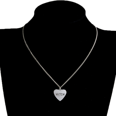 Witch Heart Engraved Necklace Gothic Witchcraft Wiccan Halloween Goth Jewelry