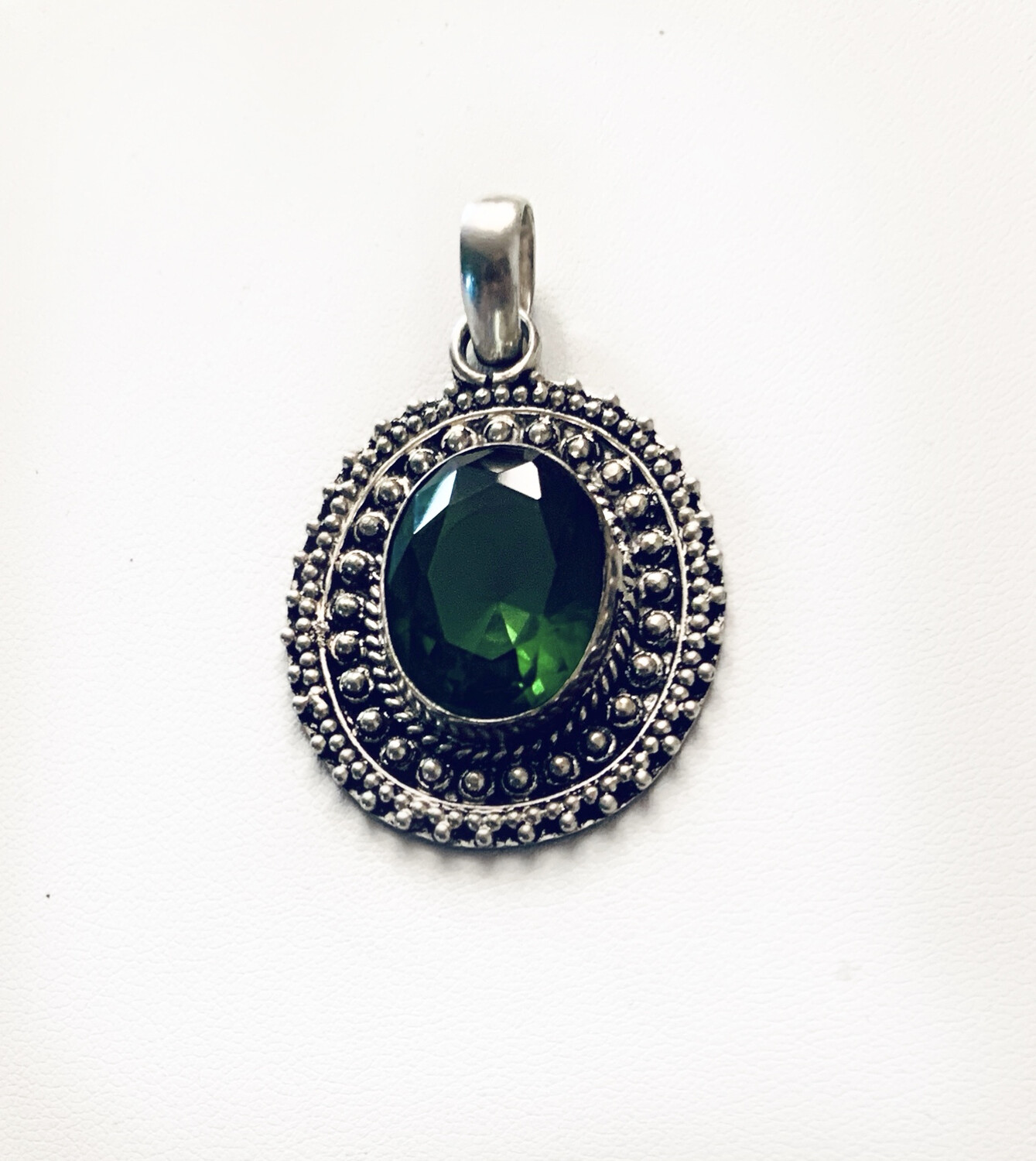 Green Amethyst Tibetan Silver Princess Pendant