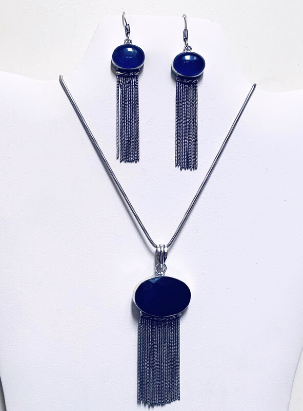 Simulated Sapphire Necklace And Earrings