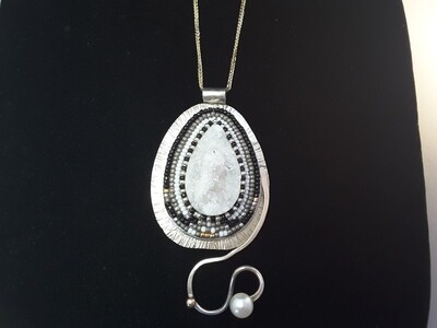 BEADWORK ON SILVER  PENDANT-sterling silver/14kt Gold pendant 
