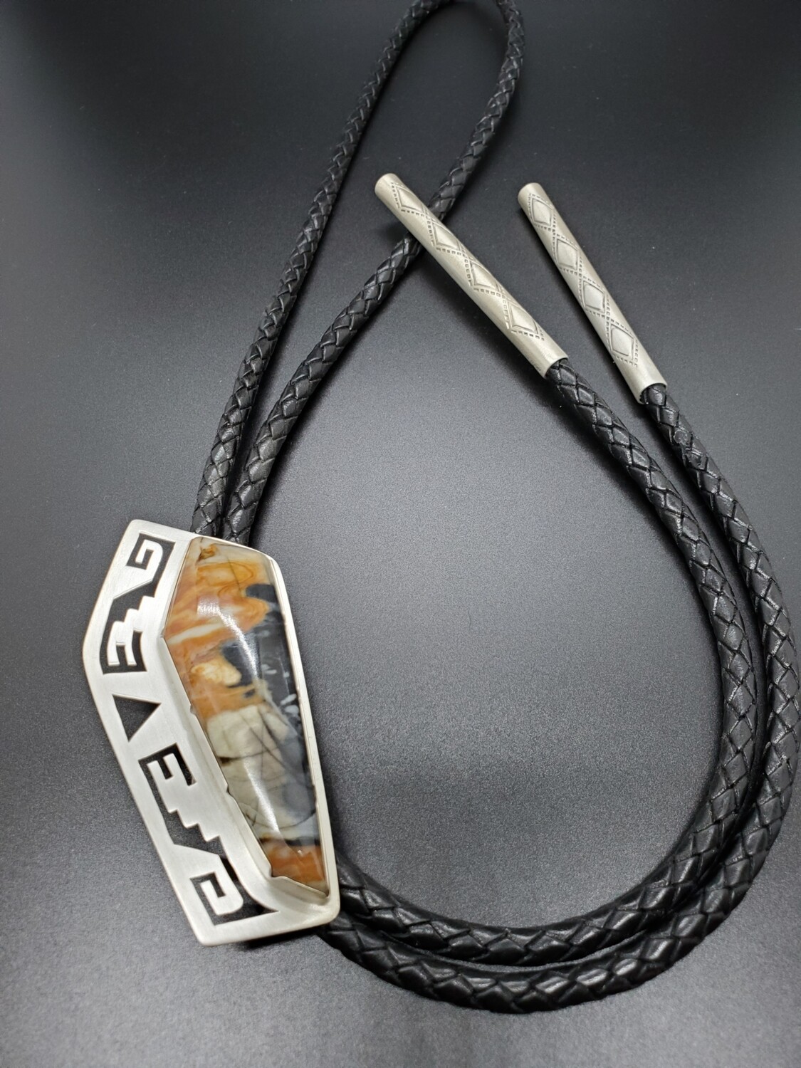 Sterling Silver Bolo Tie with PICASSO MARBLE STONE 
