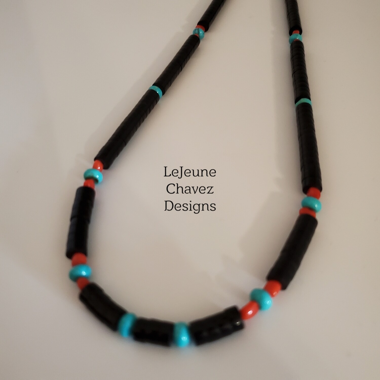 Natural Black Jet, Coral and Turquoise stones
