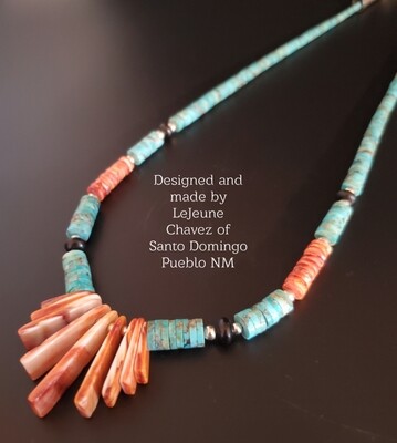 Classic Santo Domingo Pueblo Necklace, turquoise & Spiney Oyster Shell