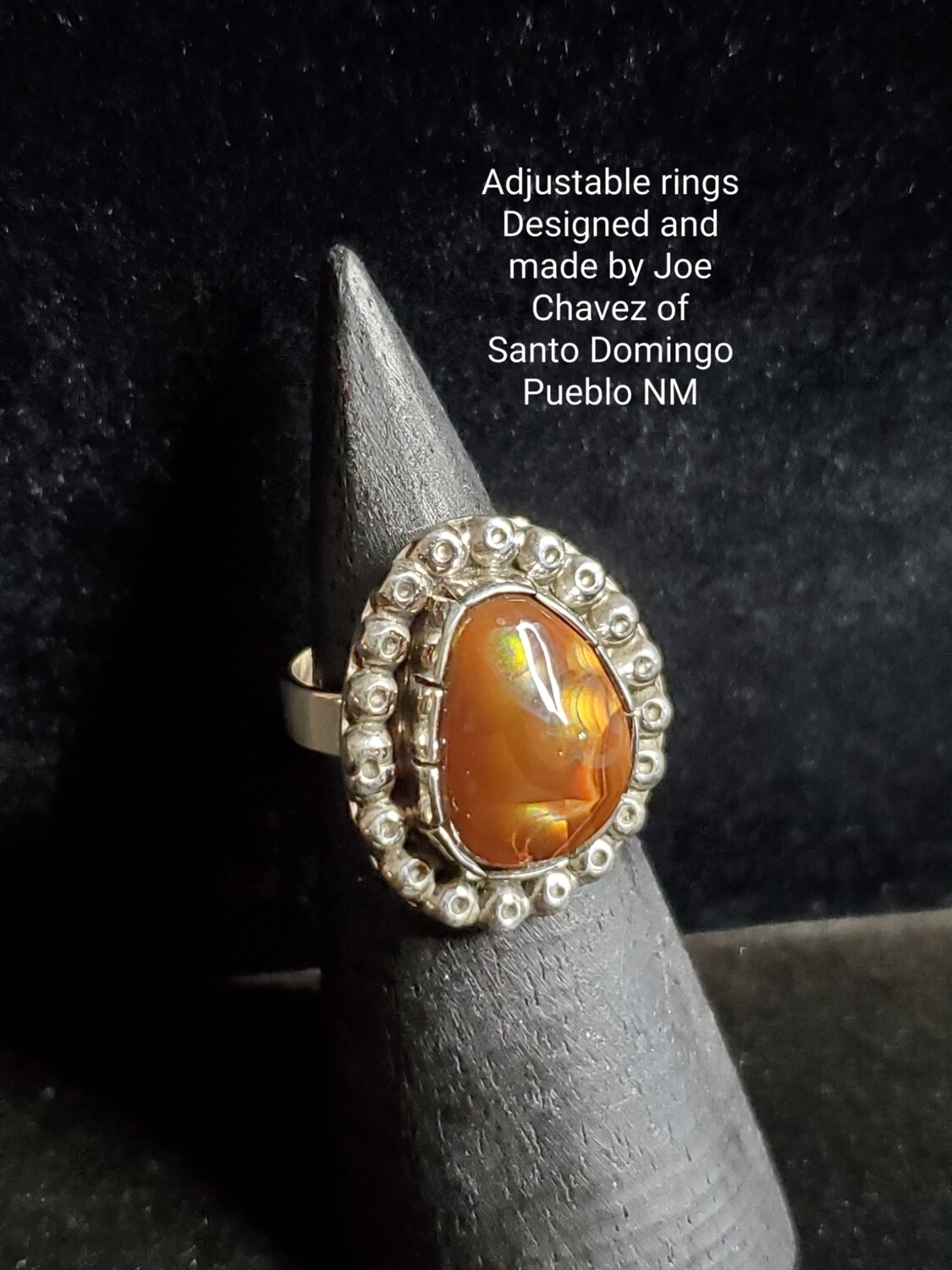 Sterling silver adjustable ring with Natural fire agate stone