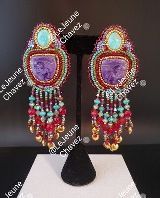 Beaded Earrings with #8Turquoise & Charoite stones