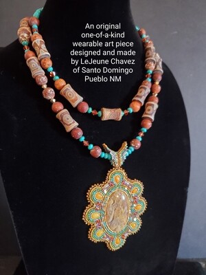 Unique beaded neckace with natural Agate stone