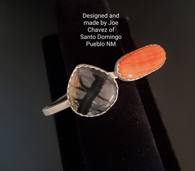 Sterling silver bracelet with Natural Spiney Oyster Shell &Picasso Marble stone
