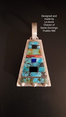 Sterling silver Inlayed pendant with handcut stones and shell