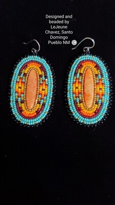 Beaded earrings with natural spiney oyster shell
