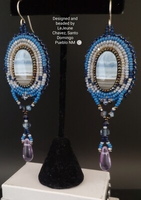 Beaded earrings with blue agate stones. So beautiful