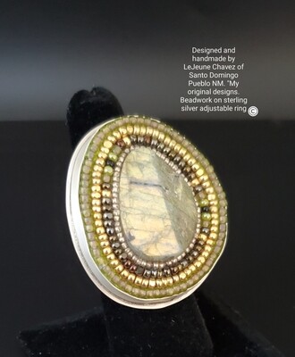 Beadwork on sterling silver adjustable ring Beadwork on sterling silver adjustable ring