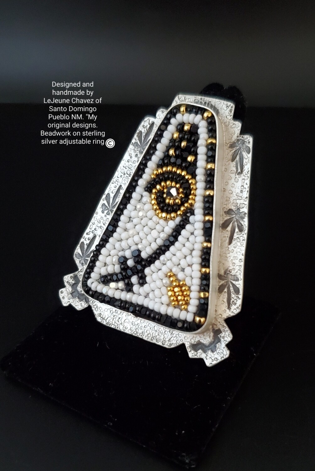 "SIGNATURE PIECE" Beadwork on sterling silver adjustable ring