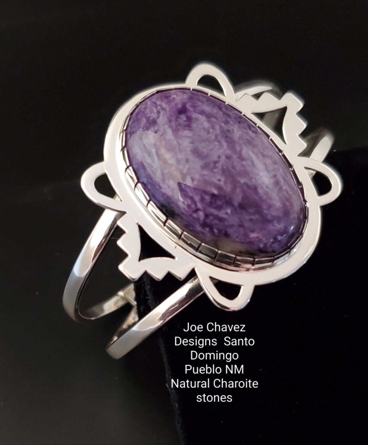 Sterling silver bracelet with Natural high-quality Charoite stone