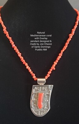 Nature Red Mediterranean Coral with an Overlay Pendant