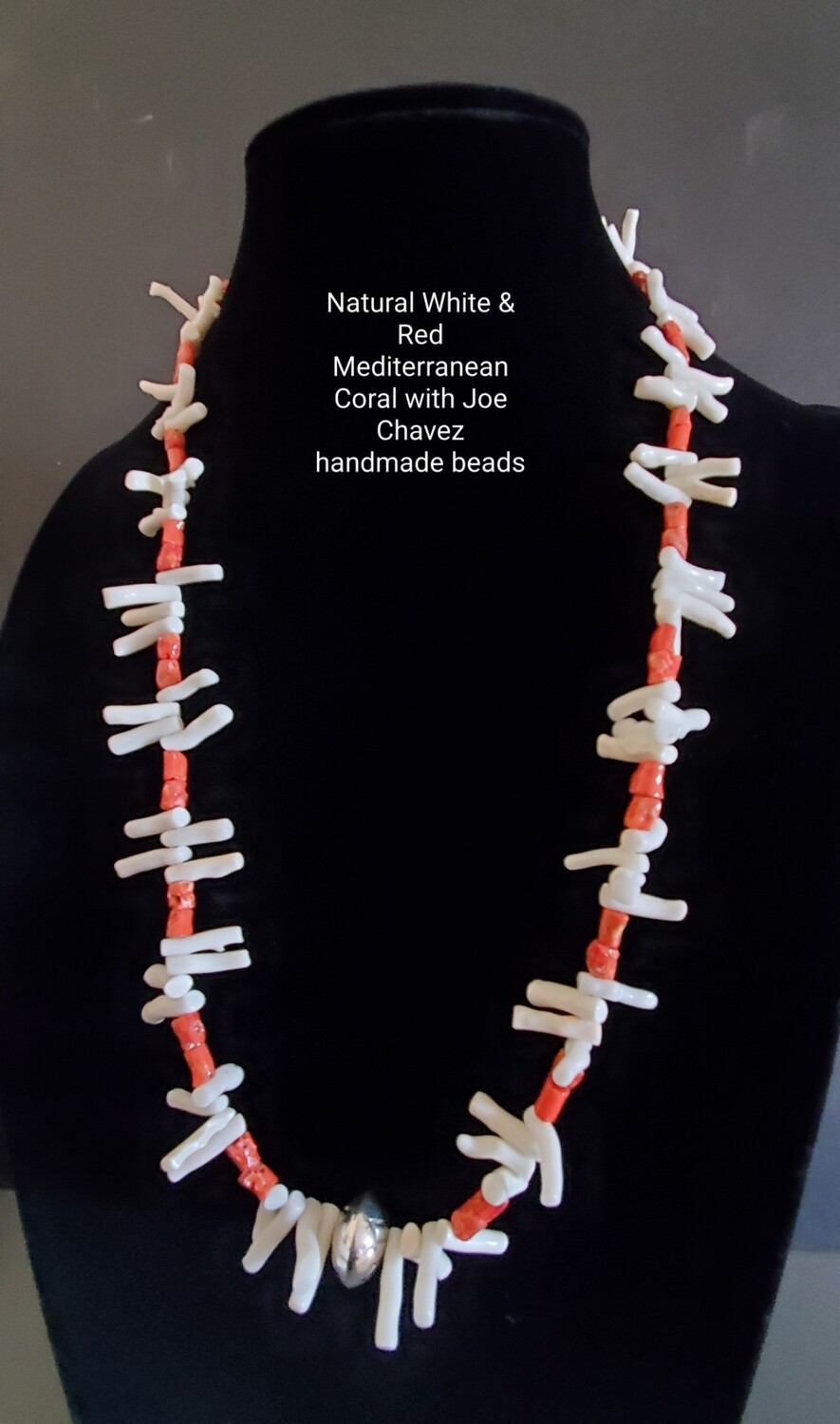 Natural Mediterranean White & Red Coral Necklace with handmade sterling silver beads