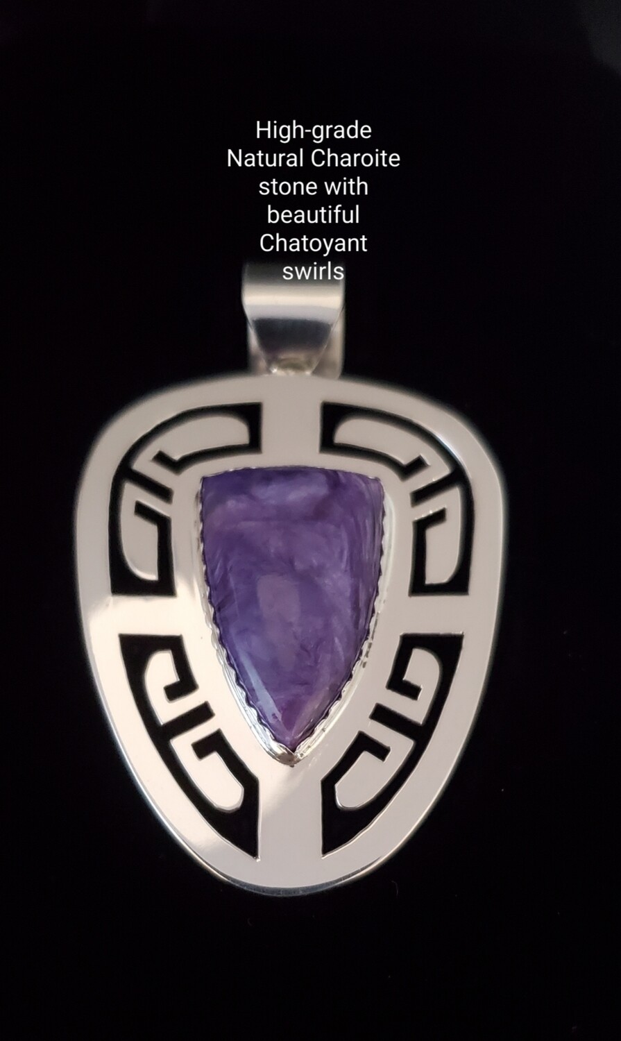 Sterling silver "cutout" Pendant with high-quality natural Charoite stone