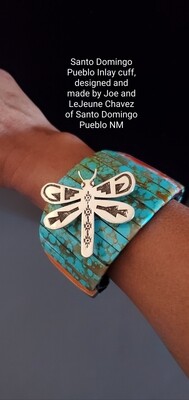 Santo Domingo Pueblo Inlay cuff with Overlay dragonfly Santo Domingo Pueblo Inlay cuff with Overlay dragonfly