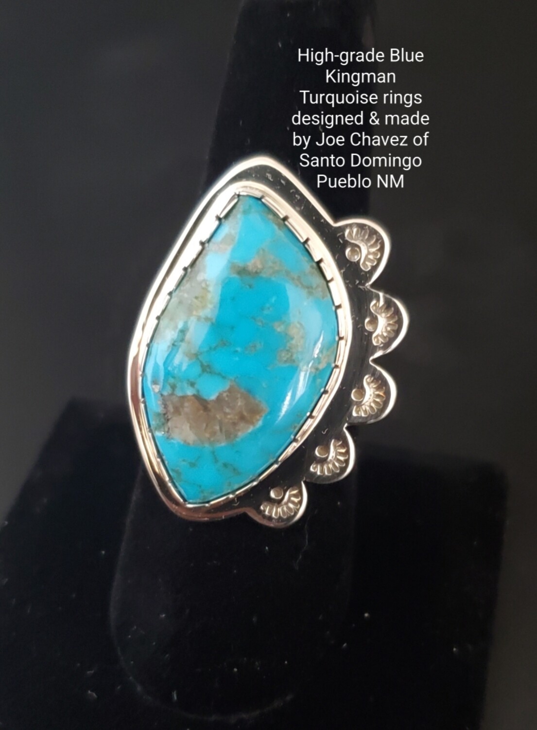 Sterling silver ring with High-grade blue Kingman turquoise