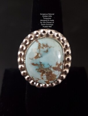Sterling silver ADJUSTABLE ring with Natural Golden Hills Turquoise stone