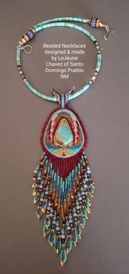 Beaded Necklace with Kingman turquoise stone