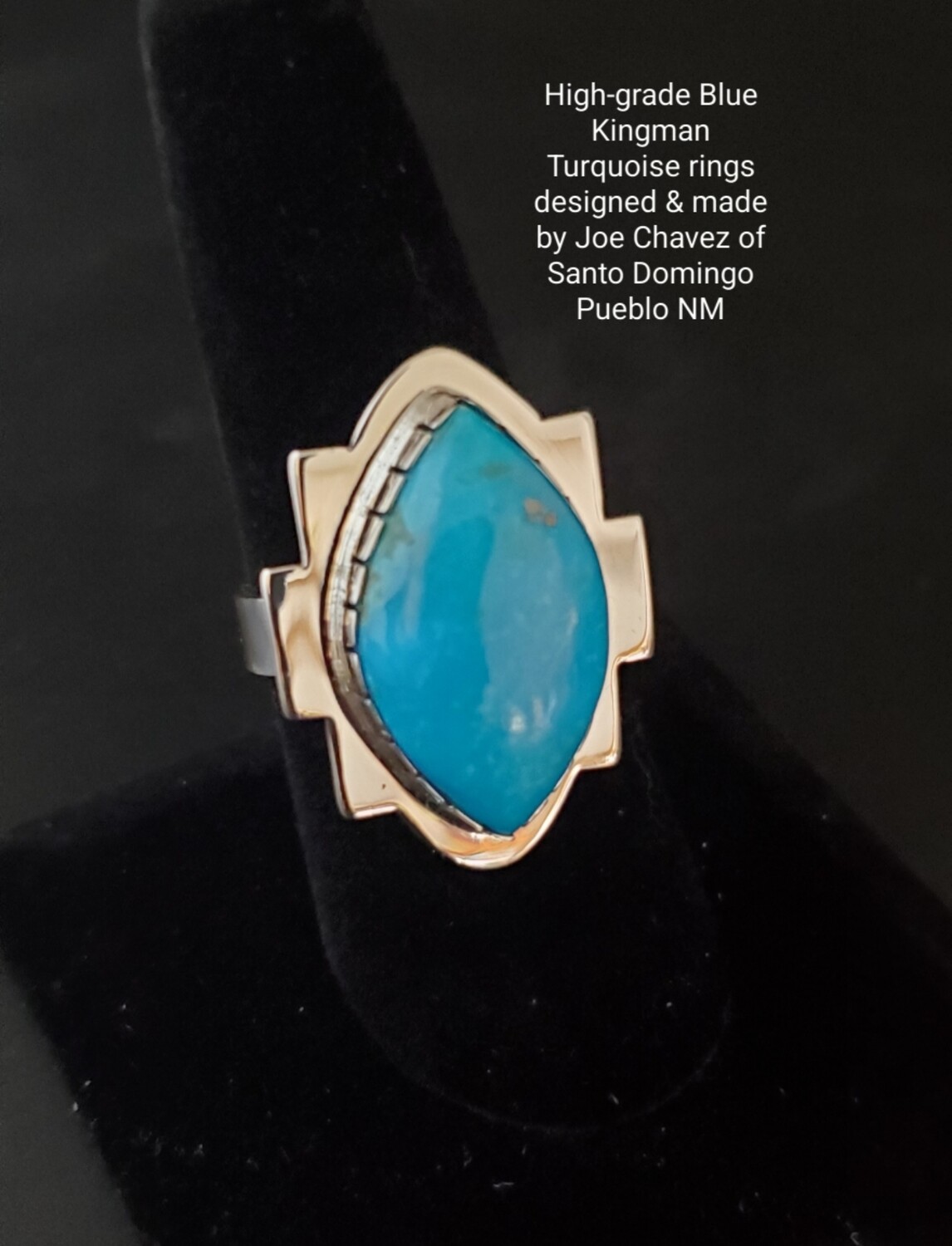 Sterling silver adjustable ring with High-grade Blue Kingman Turquoise
