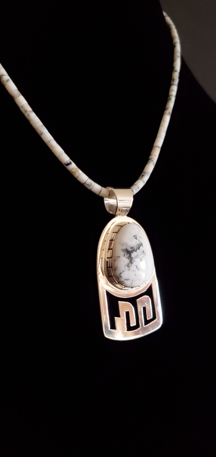 White Buffalo stone heshi necklace with sterling silver pendent & white Buffalo stone