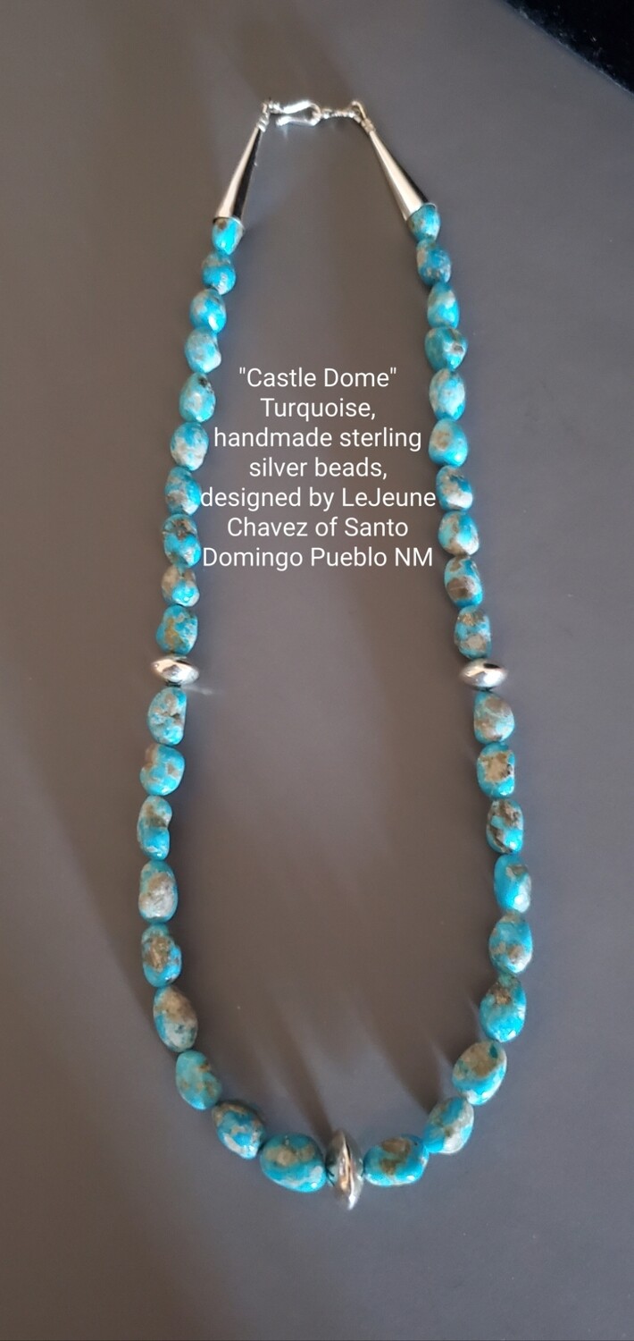 CASTLE DOME Turquoise with Handmade sterling silver beads