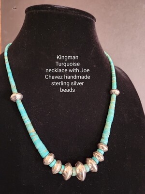 Kingman Turquoise necklace with handmade sterling silver beads