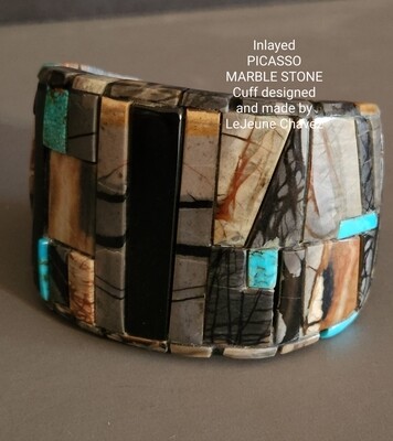 Inlayed cuff with Picasso Marble stone and Turquoise